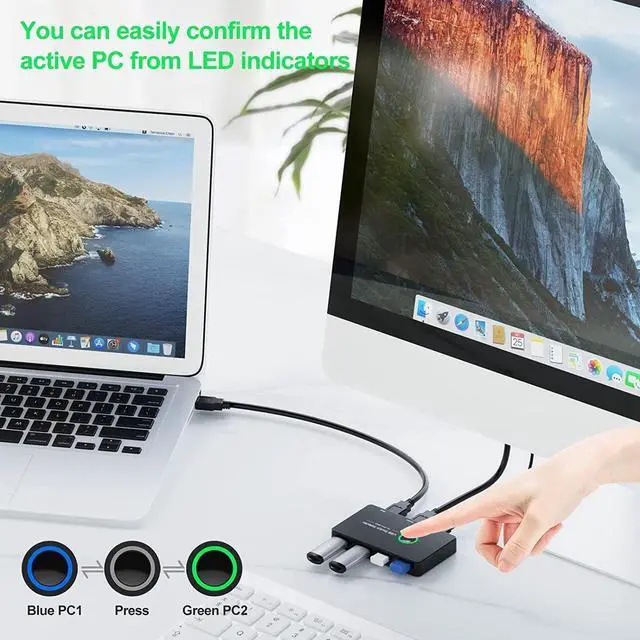 Alt view image 3 of 7 - 2 in 4 Out USB 3.0 KVM Switch, Premium USB Switcher Box for 2 Computers Sharing 4 USB Devices, USB 3.0 Switch for Keyboard Mouse Printer Scanner, Peripheral Switcher Compatible with Mac/Windows/Linux