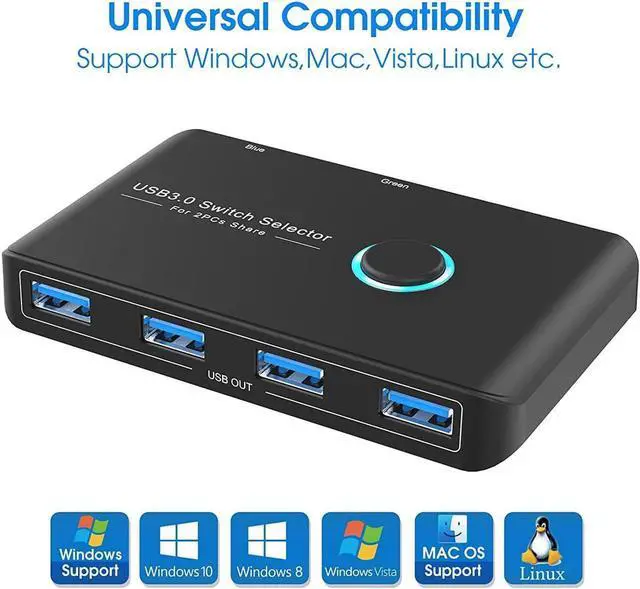 Alt view image 7 of 7 - 2 in 4 Out USB 3.0 KVM Switch, Premium USB Switcher Box for 2 Computers Sharing 4 USB Devices, USB 3.0 Switch for Keyboard Mouse Printer Scanner, Peripheral Switcher Compatible with Mac/Windows/Linux