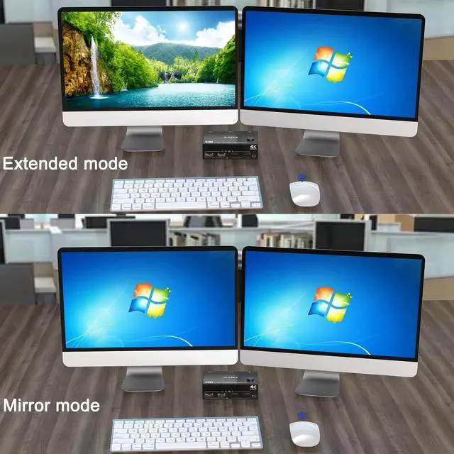 Alt view image 2 of 6 - Dual Monitor HDMI + Displayport KVM Switch 4K @60Hz 2K @120Hz, HDMI DP Extended Display Switcher for 2 Computers Share 2 Monitors and 4 USB 2.0 Ports, Wired Remote and 4 Cables Included