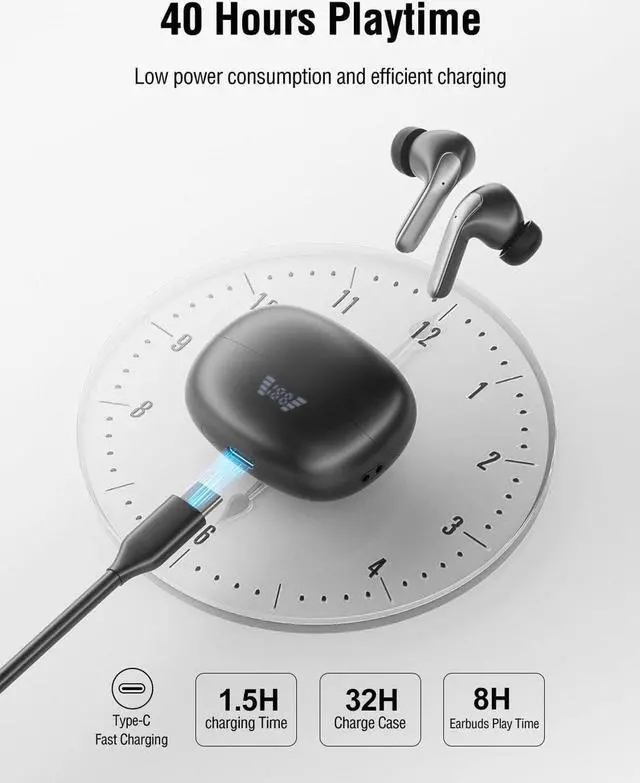 Alt view image 5 of 7 - True Wireless Earbuds, Bluetooth 5.3 Headphones 40H Playtime with 4 ENC Noise-Cancelling Mic, LED Digital Display Charging Case, Deep Bass IPX7 Waterproof Earphones Stereo Headset for Smartphones