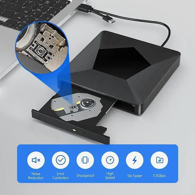 Alt view image 4 of 7 - External Bluray CD DVD Drive, Ultra Slim USB 3.0 and Type-C Portable Portable Slim CD DVD +/-RW Drive Player Burner, Blu-ray CD DVD Burner 3D Optical Blu-ray CD DVD Drive for Windows XP/7/8/10, MacOS