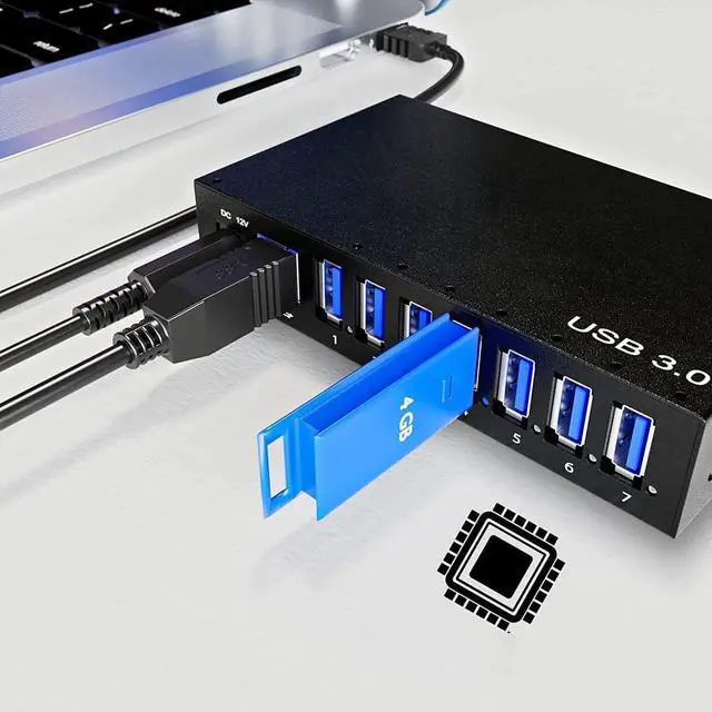 Alt view image 7 of 7 - 7 Ports USB Hub 3.0 Powered USB Hub Spllitter - High-Speed Data Transfer - Aluminium Alloy, with Power Adapter 12V/3A/36W, HDD, USB Flash Drive, Laptop, Mouse, Console