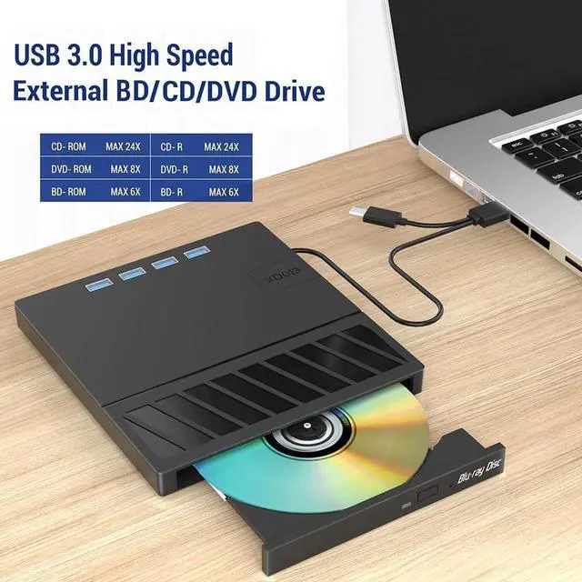 Alt view image 6 of 7 - [7-in-1] External Blu-ray DVD Drive, BD Player with Read/Write Blu ray Drive Burner SD/TF Card Slots and 4 USB Ports DVD Burner Optical Drive 3D Bluray Drive for Laptop PC Desktop Windows 11 10 Mac OS