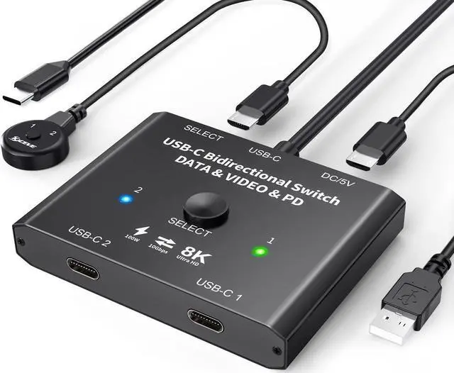 Main image of USB C Switch 2 in 1 Out or 1 in 2 Out, Type-C Bi-directional Switcher Box for 2 Computers with C Port, Supports 4K @120Hz 8K @60Hz Video / 10Gbps Data Transfer, Notes: No Splitter Function