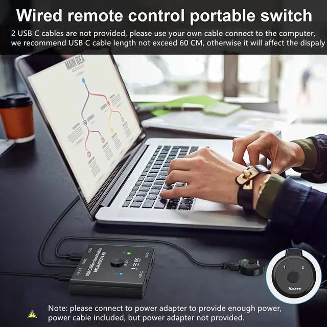 Alt view image 4 of 7 - USB C Switch 2 in 1 Out or 1 in 2 Out, Type-C Bi-directional Switcher Box for 2 Computers with C Port, Supports 4K @120Hz 8K @60Hz Video / 10Gbps Data Transfer, Notes: No Splitter Function