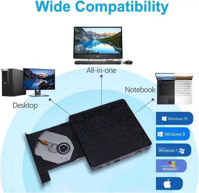 Alt view image 2 of 7 - USB 3.0&USB-C External CD DVD Drive,Multifunctional External CD/DVD +/- RW Burner Player Writer Support SD/TF Card/2 USB 3.0 Ports/Charging,Compatible with Mac OS/Windows/MacBook/Laptop/Desktop-Black