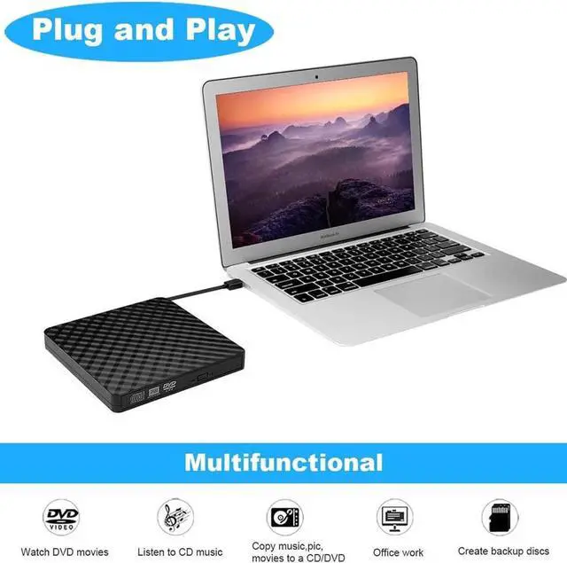 Alt view image 5 of 7 - External DVD Drive, CD DVD +/-RW Drive USB 3.0 Protable USB DVD/CD ROM Burner Optical Drive Player Reader Writer for Windows 11/10/8/7 Laptop Desktop Computer, Mac OS (Black)
