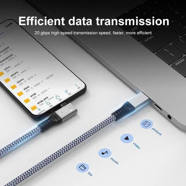 Alt view image 5 of 7 - 240W USB C to USB C Cable 10ft, USB C 3.2 Gen 2 Cable 20Gbps Data, 90 Degree Right Angle Thunderbolt 3 USB C to C Cable, 4K@60Hz Video Cord to Compatible with USB-C MacBook, i-Pad Pro, Monitor etc.