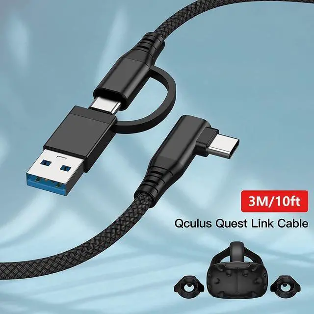 Alt view image 2 of 7 - Compatible for Oculus Quest 2 Link Cable 10FT/3M, USB C to USB C/USB A 2 in 1 Cable,High Speed Data Transfer & Fast Charging Type C Cable for Quest 1/2 Oculus VR Headset to a Gaming PC