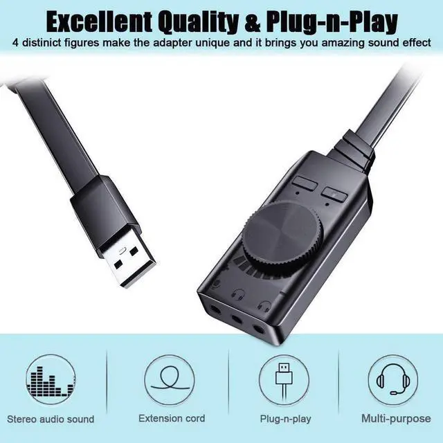 Alt view image 2 of 7 - Virtual 7.1 USB Sound Card Adapter BENGOO External Audio Adapter Stereo Sound Card Converter 3.5mm AUX Microphone Jack for Gaming Headset Earphone PS4 Laptop Desktop Windows Mac OS Linux, Plug Play