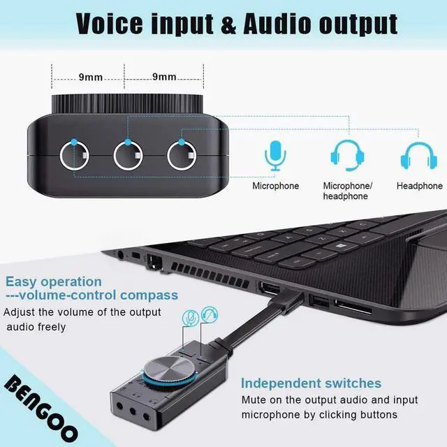 Alt view image 4 of 7 - Virtual 7.1 USB Sound Card Adapter BENGOO External Audio Adapter Stereo Sound Card Converter 3.5mm AUX Microphone Jack for Gaming Headset Earphone PS4 Laptop Desktop Windows Mac OS Linux, Plug Play
