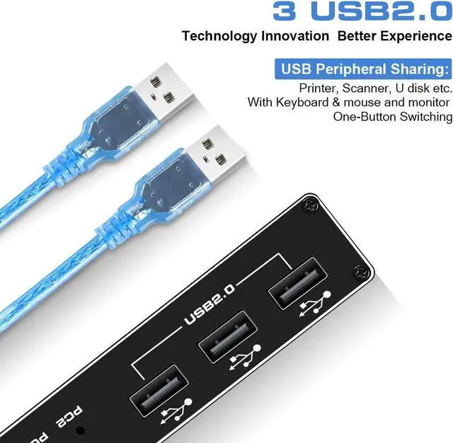Alt view image 3 of 7 - HDMI KVM Switch, 4K@60Hz USB Switch 2x1 HDMI2.0 Ports + 3X USB KVM Ports, Share 2 Computers to one Monitor, Support Wireless Keyboard and Mouse, USB Disk, Printer, USB Camera