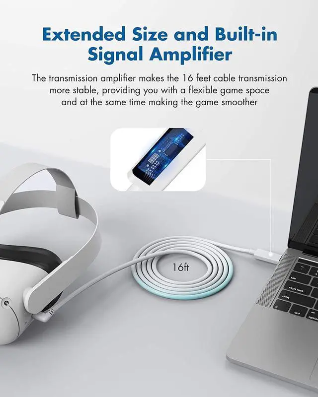 Alt view image 3 of 7 - for Oculus Quest 2 Link Cable 16ft(5M), USB Type C to A, USB 3.2 Gen1 5Gbps/3A, Oculus Link Cable, Oculus Link, Oculus Cable with High Speed Data Transfer & Fast Charging (White, 5m/16ft)