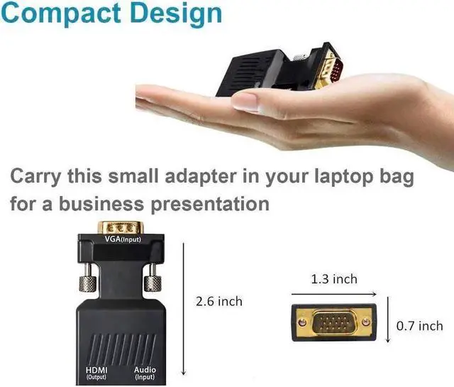 Alt view image 5 of 7 - VGA to HDMI Adapter, 1080p VGA Male to HDMI Female Video Audio Converter with USB Cable and 3.5mm Audio Cable for Windows PC Laptop Computer (VGA) to Monitor Projector TV (HDMI)