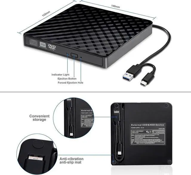 Alt view image 5 of 7 - External CD DVD Drive, USB 3.0 Type-C CD DVD +/-RW Optical Drive USB C Burner Slim CD/DVD ROM Rewriter Writer Reader Portable for PC Laptop Desktop MacBook Mac Windows 7/8.1/10 Linux OS Mac