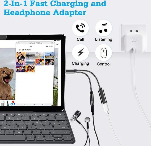 Alt view image 2 of 7 - USB C to 3.5mm Audio Adapter,USB Type C to Aux Audio Jack Cable with PD 60W Fast Charging USB C to 3.5mm Headphone Adapter Compatible with Galaxy S21 S20 Ultra S20+ Note 20,Pixel 4 3 2 XL More