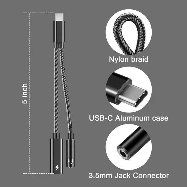 Alt view image 5 of 7 - USB C to 3.5mm Audio Adapter,USB Type C to Aux Audio Jack Cable with PD 60W Fast Charging USB C to 3.5mm Headphone Adapter Compatible with Galaxy S21 S20 Ultra S20+ Note 20,Pixel 4 3 2 XL More