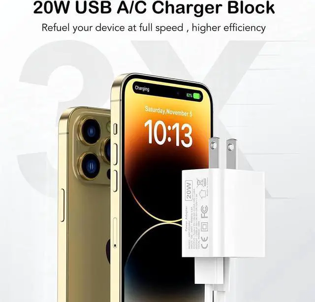 Alt view image 2 of 7 - [ 3 PACK ] USB C Wall Charger, 20W Type C Fast Charger+ QC 3.0 USB A Double Port Power Adapter Charger Plug Block for i-Phone 14/13/12/11/Plus/Pro Max/Pro/12 Mini/XS/XR/X/8/7/6/6S Plus, Android Phones