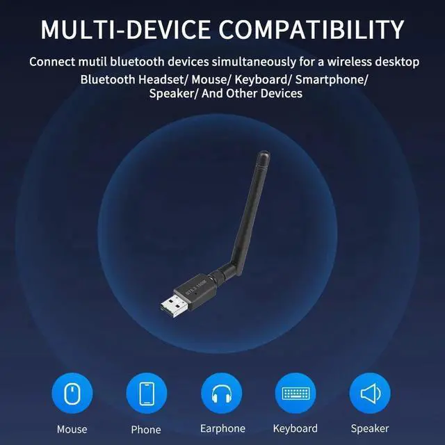 Alt view image 3 of 7 - Bluetooth 5.3 Adapter for Desktop PC, Plug & Play Bluetooth 5.3 EDR Class 1 USB Bluetooth Dongle Wireless Transfer Transmitter Receiver 328FT/100M for BT Mouse/Keyboard/Headphones Support Win11/10/8.1