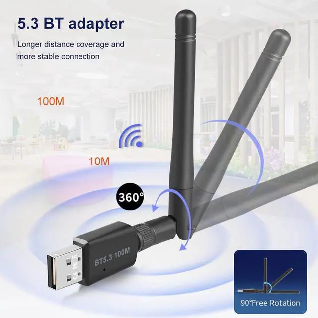 Alt view image 7 of 7 - Bluetooth 5.3 Adapter for Desktop PC, Plug & Play Bluetooth 5.3 EDR Class 1 USB Bluetooth Dongle Wireless Transfer Transmitter Receiver 328FT/100M for BT Mouse/Keyboard/Headphones Support Win11/10/8.1