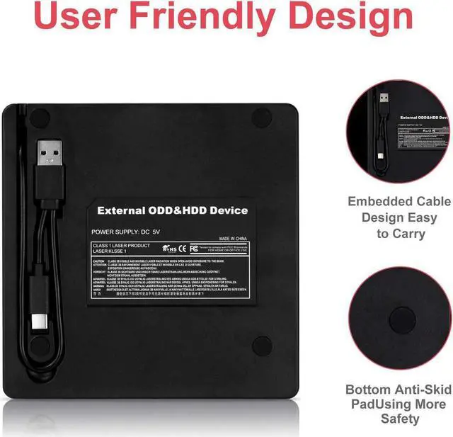 Alt view image 6 of 6 - External DVD CD Drive, USB 3.0 Type-C Portable CD/DVD ROM +/-RW Drive/DVD Player Rewriter Burner with 2 USB, SD/TF Port, Micro USB, Compatible with Laptop Desktop PC Windows Apple Mac