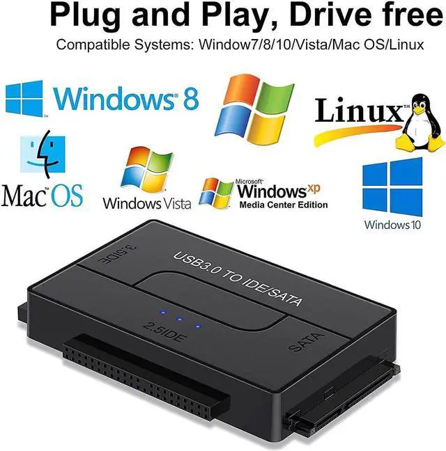 Alt view image 5 of 7 - SATA/IDE to USB 3.0 Adapter, External Hard Drive Reader for Universal 2.5 3.5-inch IDE and SATA HDD SSD, 5.25" CD/DVD Drives, Hard Drive Adapter with Power Supply Support 6TB with 12V 2A Power Adapter