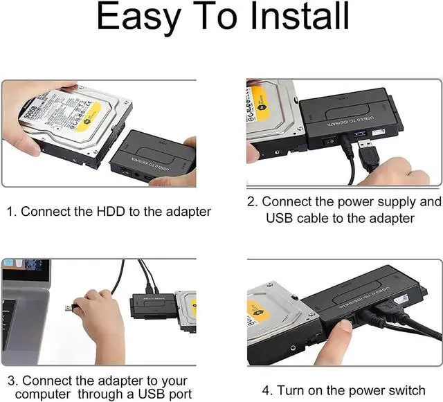 Alt view image 7 of 7 - SATA/IDE to USB 3.0 Adapter, External Hard Drive Reader for Universal 2.5 3.5-inch IDE and SATA HDD SSD, 5.25" CD/DVD Drives, Hard Drive Adapter with Power Supply Support 6TB with 12V 2A Power Adapter