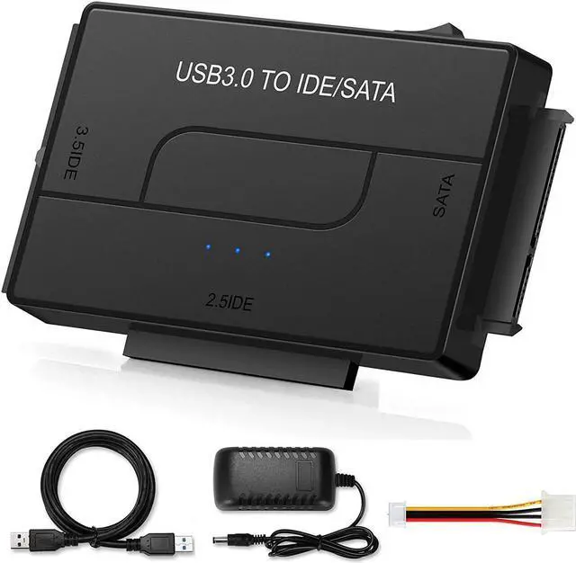 Main image of SATA/IDE to USB 3.0 Adapter, External Hard Drive Reader for Universal 2.5 3.5-inch IDE and SATA HDD SSD, 5.25" CD/DVD Drives, Hard Drive Adapter with Power Supply Support 6TB with 12V 2A Power Adapter