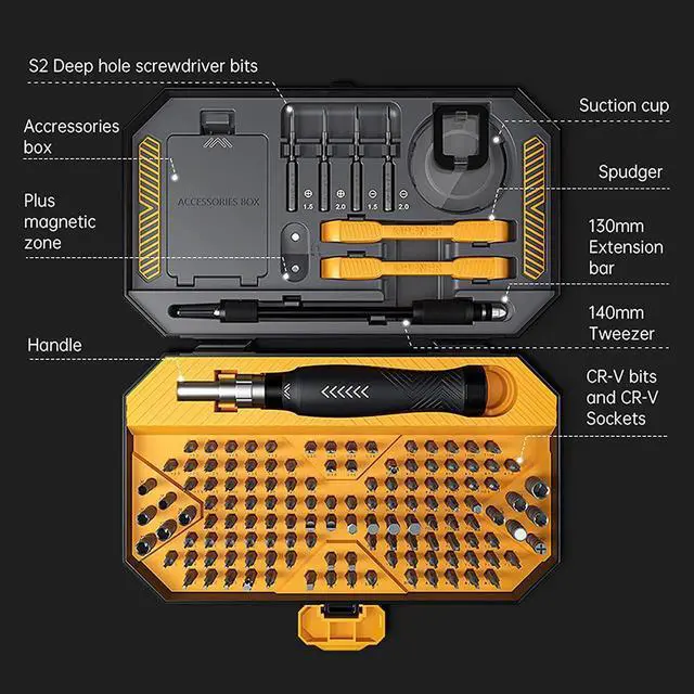 Alt view image 2 of 7 - Precision Screwdriver Set, 145 in 1 with 132 Bits Magnetic Screwdriver Kit Mini Screwdriver Set Built in Extension Rod Portable Easy to Store Kit for Repair phone, Laptop, Watch, Toy, Game Console