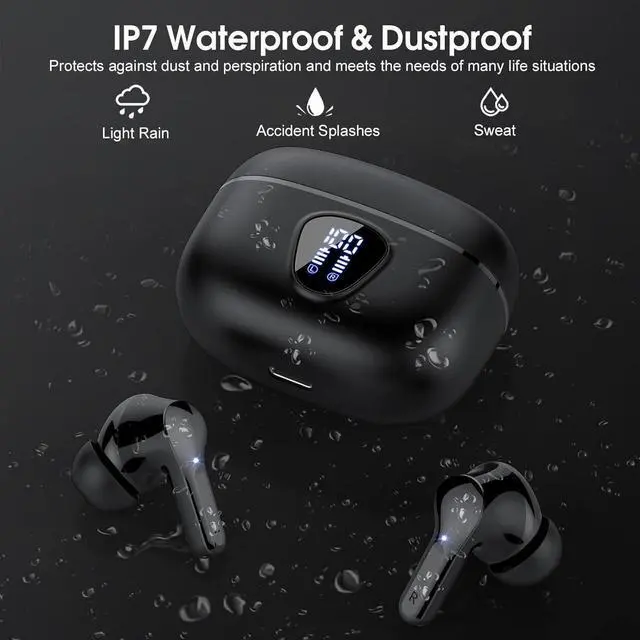 Main image of True Wireless Earbuds, Bluetooth 5.3 Headphones with 4 ENC Noise Cancelling Mic, Bluetooth Earbuds 40H Playtime , Wireless Headphones in ear Earphones Deep Bass Stereo, LED Display, IP7 Waterproof