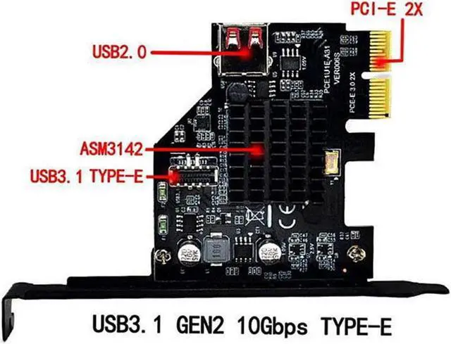 Alt view image 2 of 7 - PCI-E to Type E Express Card, USB 3.1 Front Type-E Expansion Card PCI-E 2X Interface, USB 3.1 GEN2 10Gbps Type-E 20PIN Expansion Card for Desktop PCS (ASM3142)