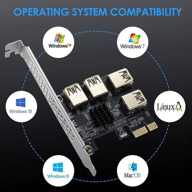Alt view image 5 of 7 - PCI Express Multiplier Riser Card,PCIe Splitter 1 to 4 PCI-Express 16X Slots Expansion Card Board, PCI-E 1x to External PCI-e USB 3.0 Converter Adapter Card 4 Ports for Bitcoin ETH Mining Miner Device