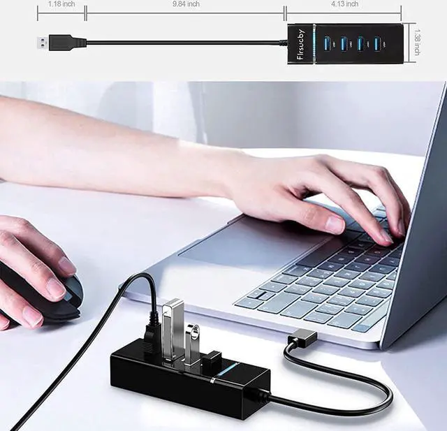 Alt view image 7 of 7 - USB Hub 4 x USB3.0, 4 Port USB 3.0 Hub with 1ft USB Splitter Cable Multi USB Port Expander, USB Hub for Laptop, PC, Mac, Printer, Mobile HDD, USB Flash Drive, School or Business Computer Accessories