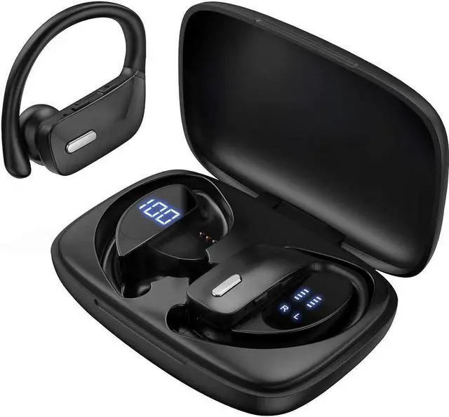 Main image of Bluetooth Headphones-True Wireless Earbuds 48Hrs Playtime Earphones TWS Deep Bass Loud Voice Call Over Ear Headset Waterproof with Microphone Smart LED Display for Sports Running Gaming Workout-Black