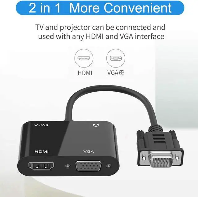 Alt view image 3 of 7 - VGA to HDMI VGA Adapter, VGA Splitter 1 VGA in HDMI VGA 2 Out (VGA HDMI Interface Display at The Same time), VGA to HDMI VGA Adapter for Computer, Desktop, Laptop, PC, Monitor, Projector