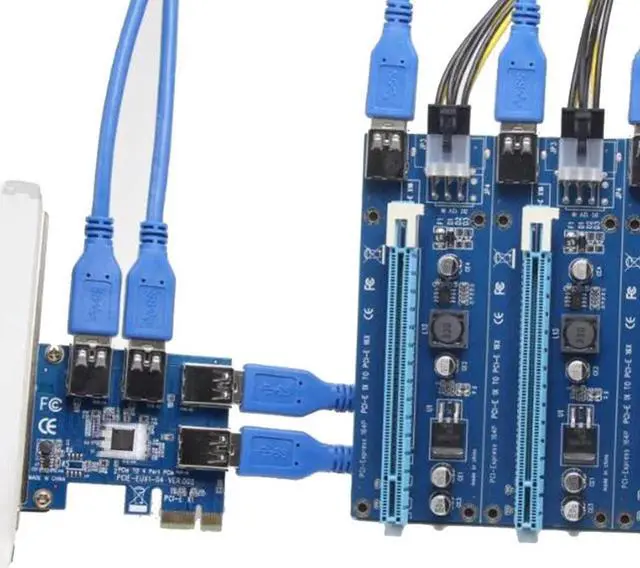Alt view image 4 of 7 - PCIe 1 to 4 PCI Express 16X Slots Riser Card PCI-E 1X to External 4 PCI-E Slot Adapter PCIe Multiplier Card USB 3.0 Mining Special Riser Card for Bitcoin Miner