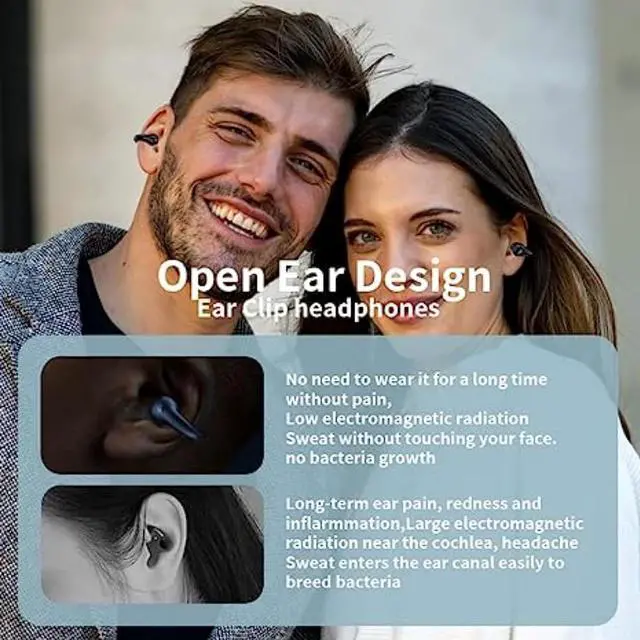 Alt view image 3 of 7 - Open Ear Bone Conduction Headphones, Bluetooth Wireless Clip On Earbuds with Digital Display Charging Case 60 Hours Playtime IPX4 Waterproof Sports Headset for Running, Walking, Workout
