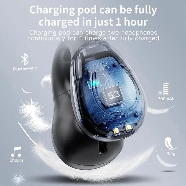 Alt view image 4 of 7 - Open Ear Bone Conduction Headphones, Bluetooth Wireless Clip On Earbuds with Digital Display Charging Case 60 Hours Playtime IPX4 Waterproof Sports Headset for Running, Walking, Workout