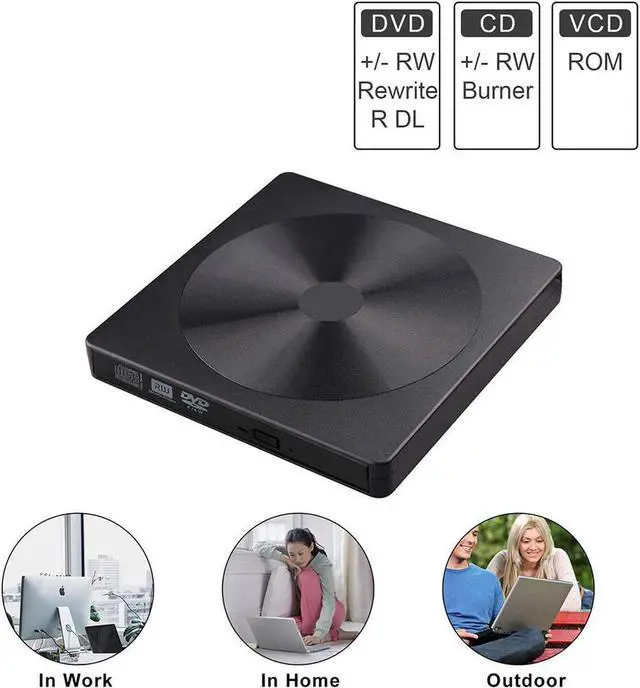 Alt view image 5 of 7 - External CD DVD Drive, USB C Writer Type C USB 3.0 CD DVD RAM Burner Combo High Speed CD/DVD Read/Write Compatible with Windows/Mac OS for Laptop Desktop MacBook Air iMac (Black)
