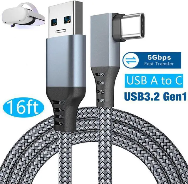Main image of USB A to USB C VR Link Cable 16FT/5M, Compatible for Oculus Quest 2 Link Cable, USB 3.2 Gen1 VR Headset Cable, Type A to C High Speed Data Transfer Charging Cord for Gaming PC & USB C Chargers