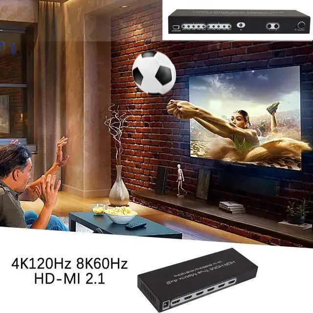 Alt view image 3 of 7 - 4x2 HDMI Matrix, UHD 8K @60Hz HDMI Matrix Switcher 4 in 2 Out 4K @120Hz HDR HDMI Splitter HDMI Scaler 8K 60Hz Sync, HDCP2.3 HDMI2.1 40 Gbps HDMI 2.1 Matrix 4x2 IR and Power Adapter