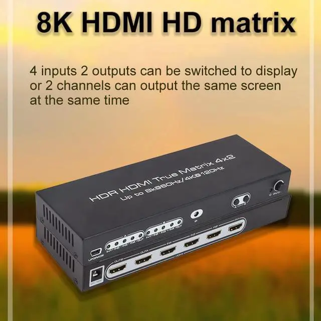 Alt view image 2 of 7 - 4x2 HDMI Matrix, UHD 8K @60Hz HDMI Matrix Switcher 4 in 2 Out 4K @120Hz HDR HDMI Splitter HDMI Scaler 8K 60Hz Sync, HDCP2.3 HDMI2.1 40 Gbps HDMI 2.1 Matrix 4x2 IR and Power Adapter