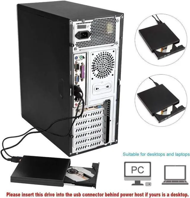 Alt view image 4 of 7 - External DVD CD Drive USB2.0, UltraSlim Portable CD-RW DVD-R Combo Burner Writer Player for Laptop Notebook PC Desktop Computer, Black (Including Two Cables)