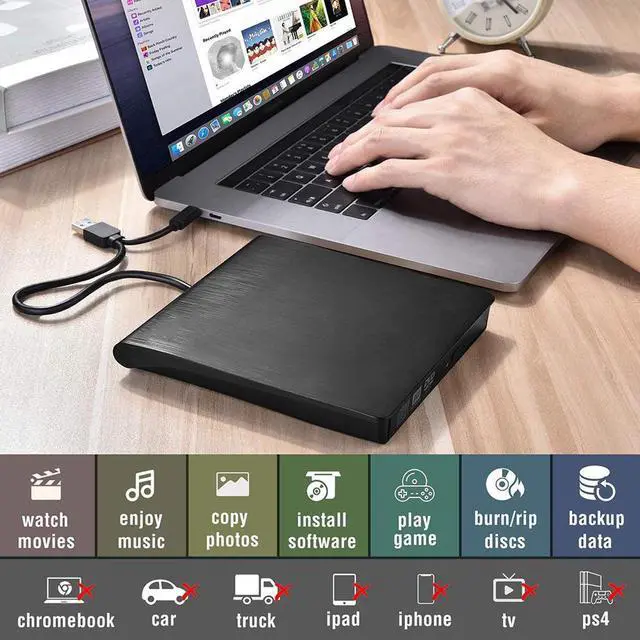 Alt view image 5 of 7 - USB 3.0 & USB-C External CD DVD Drive, Premium Portable CD/DVD +/-RW Drive/Writer/Burner Optical Player, Compatible for Windows 10 Laptop PC, MacBook Pro/Air, iMac, Mac OS (Upgraded Ver.)