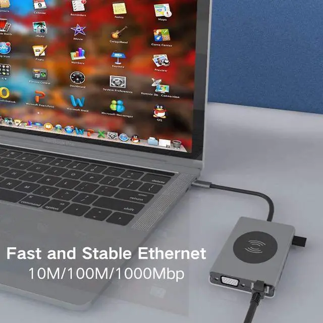 Alt view image 7 of 7 - 15-in-1 USB C Hub Adapter for MacBook Pro - W/Wireless Charging, 4K HDMI,1080P VGA,PD Port, Ethernet Port,SD Card Reader, 3 USB 3.0, 4 USB 2.0, 3.5mm Audio Port for Pixelbook XPS, More Type C Latops