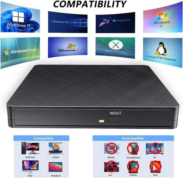 Alt view image 6 of 7 - External Bluray Drive, 5-in-1 USB 3.0 & Type-C 3D Blu-ray External CD DVD Burner Reader Writer Slim BD CD DVD Optical Bluray Drive forWindows XP/7/8/10, MacOS (with SD/TF Card Reader/2 USB3.0 Hubs)