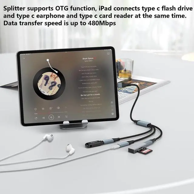 Alt view image 4 of 7 - AUTYUE USB C Splitter, USB C to 3 USB C Female Cable USB C Headphone Converter USB C to USB C OTG Splitter with Data Transfer Compatible with i-Pad Pro, Air 6/5, MacBook, i-Phone 15/15Pro, Galaxy S24