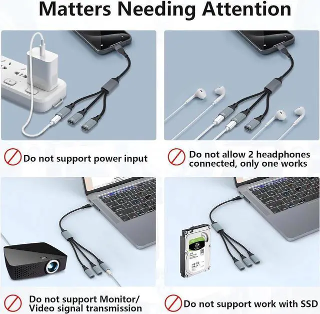 Alt view image 6 of 7 - AUTYUE USB C Splitter, USB C to 3 USB C Female Cable USB C Headphone Converter USB C to USB C OTG Splitter with Data Transfer Compatible with i-Pad Pro, Air 6/5, MacBook, i-Phone 15/15Pro, Galaxy S24