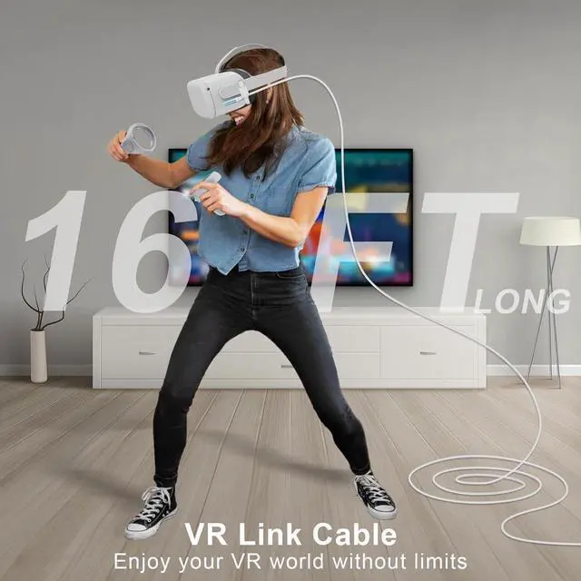 Main image of AUTYUE 16FT / 5M Link Cable for Ocu-lus Quest 2/1 Accessories with Adapter, VR Headset Cable with Separate Charging Port, USB 3.0 to USB C High Speed PC Data Transfer Charging Cord for Gaming PC White