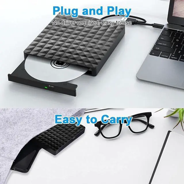 Main image of AUTYUE External CD DVD Drive, Type-C & USB 3.0 Portable CD/DVD +/-RW ROM Burner Rewriter,Player Optical DVD Drive External Disk Drive for Laptop PC, Desktop, Windows 11/10/8/7 /XP/Vista/Linux, MacOS